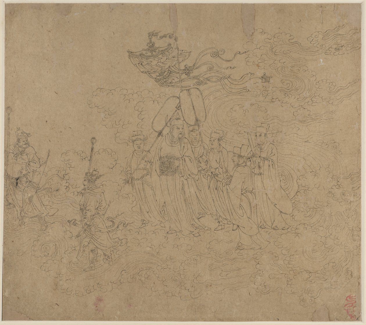Album med daoistiske og buddhistiske temaer: Procession of Daoist Deities: Leaf 6 av Unknown artist