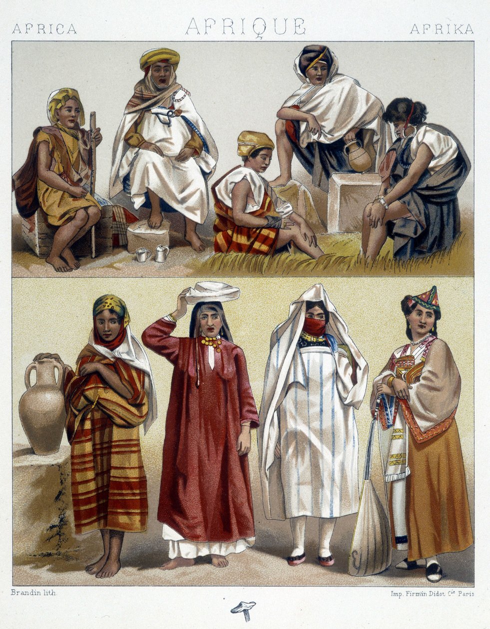 Algerie og Tunisia, populære kostymer - i "" Le costume historique"" av Racinet av Unknown artist