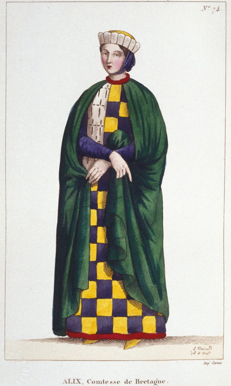 Alix de Thouars (1201-1221), grevinne av Bretagne, datter av Guy de Thouars, hertug av Bretagne. Gravering fra 1830. av Unknown artist