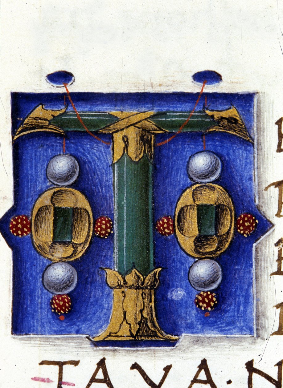 Alfabet: miniatyrert bokstav T av Unknown artist