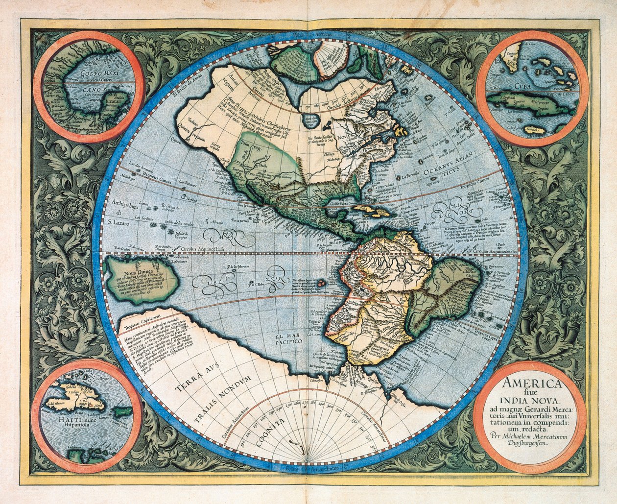 America or the New India, fra "Atlas eller kosmografiske meditasjoner over verdens stoff og stoffets form" av Gerhard Kremer Mercator av Unknown artist