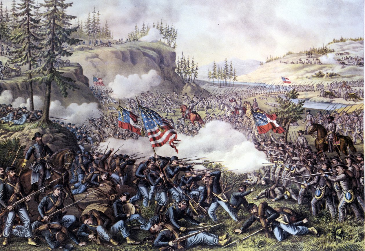 Amerikansk borgerkrig (1861 - 1865): Slaget ved Chickamauga (Georgia) 18.-20. september 1863. Gravering av 1800-tallet. av Unknown artist