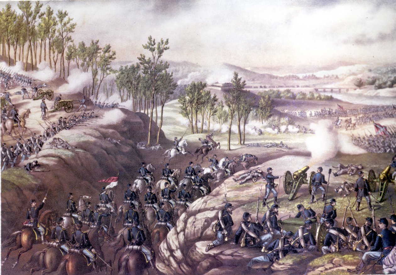 Amerikansk borgerkrig (1861 - 1865): Slaget ved Resaca (Georgia) 13.-15. mai 1864. Gravering av 1800-tallet. av Unknown artist
