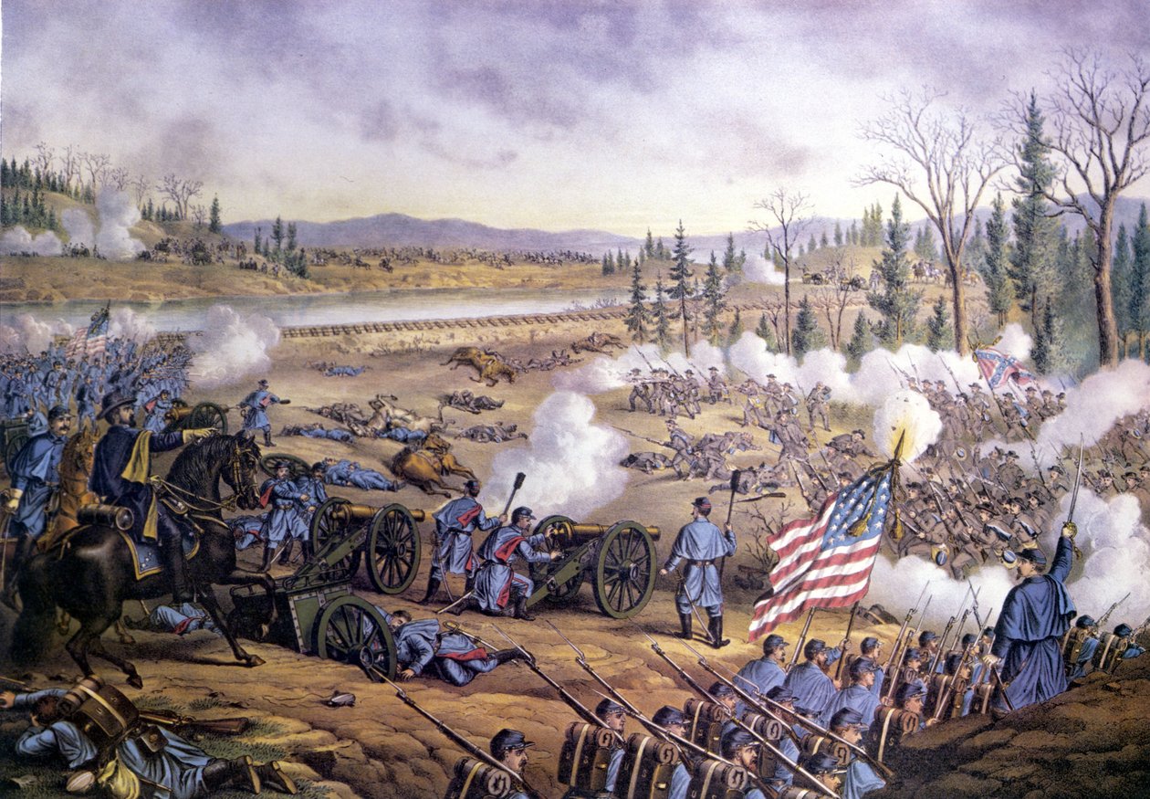 Amerikansk borgerkrig (1861 - 1865): Slaget ved Stones River eller andre slaget ved Murfreesboro, Tennessee 31. desember 1862-02. januar 1863. Gravering av det 19. århundre. av Unknown artist