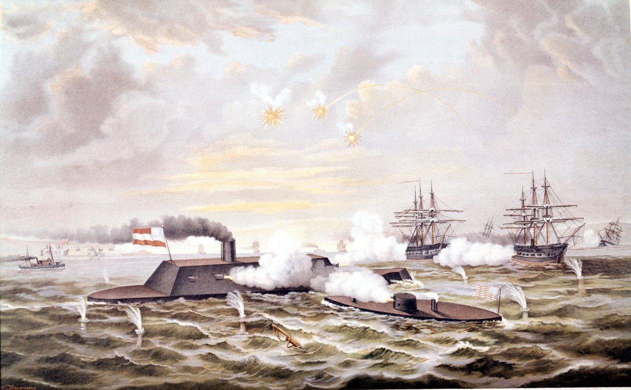 Amerikansk borgerkrig (1861–1865): Sjøslaget ved Hampton Roads (Virginia) 8.–09. mars av Unknown artist