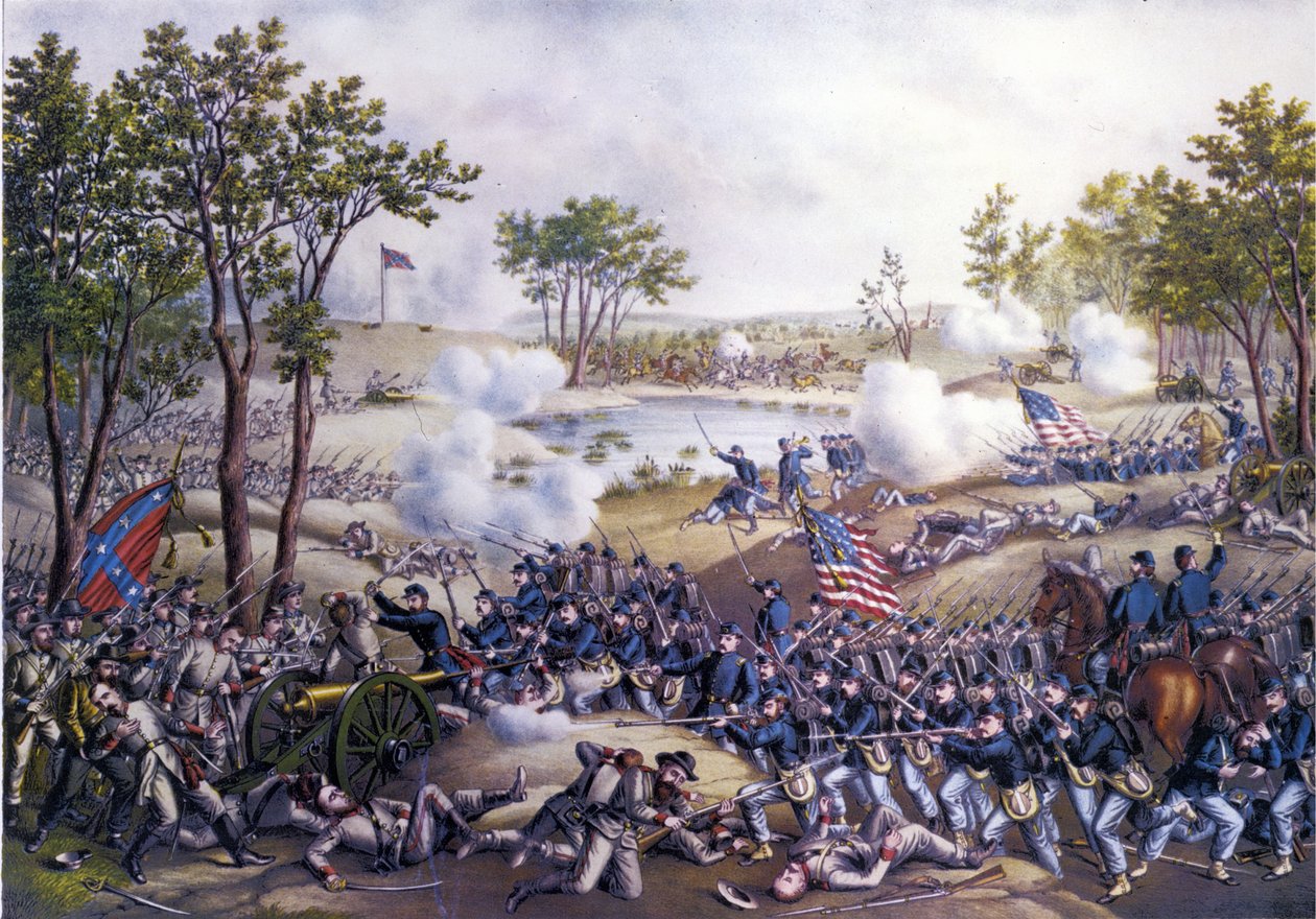 Amerikansk løsrivelseskrig eller borgerkrig (1861 - 1865): Cold Harbor eller Second Battle of Cold Harbor, Virginia 31. mai-01. juni 1864. Gravering av det 19. århundre. av Unknown artist