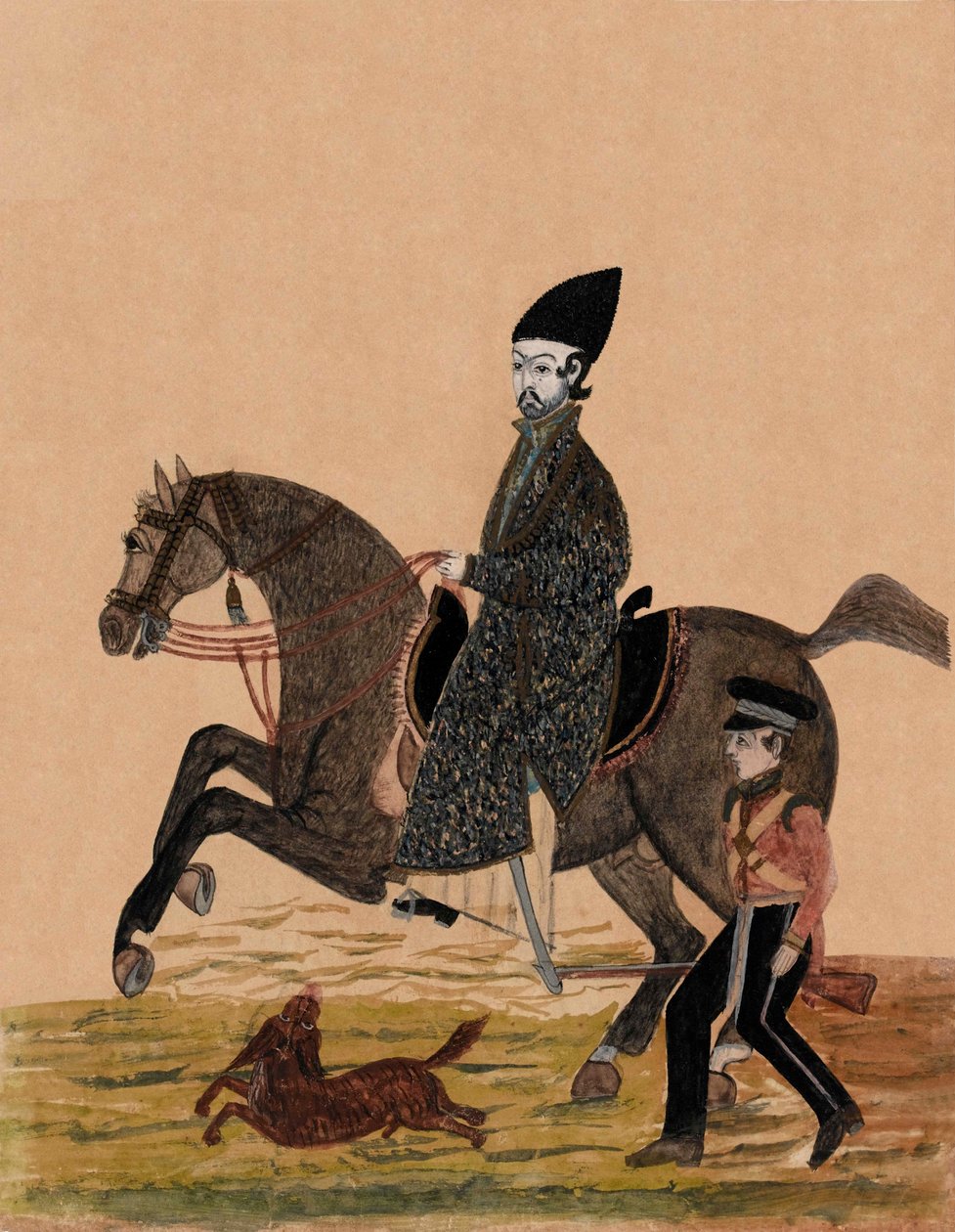 En afghansk Sirdar [offiser] og en britisk soldat, ca. 1841 (akvarell) av Unknown artist