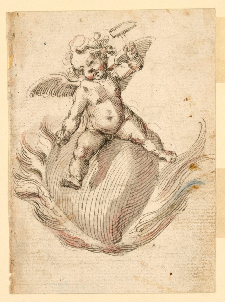 En engel som hamrer en meisel til et brennende beist av Unknown artist