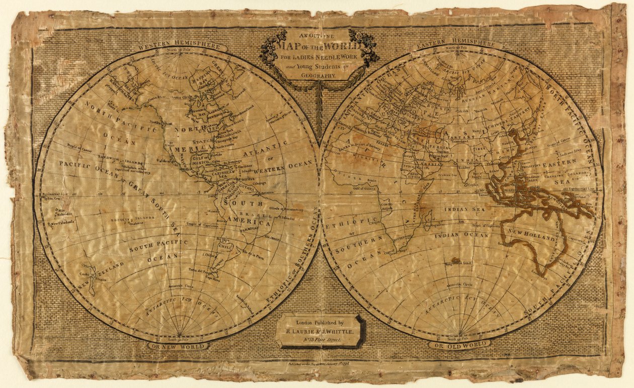 Et oversiktskart over verden for håndarbeid for damer og unge studenter i geografi av Unknown artist