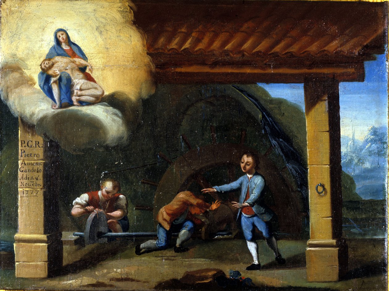 En ulykke i en hydraulisk maskin. av Unknown artist