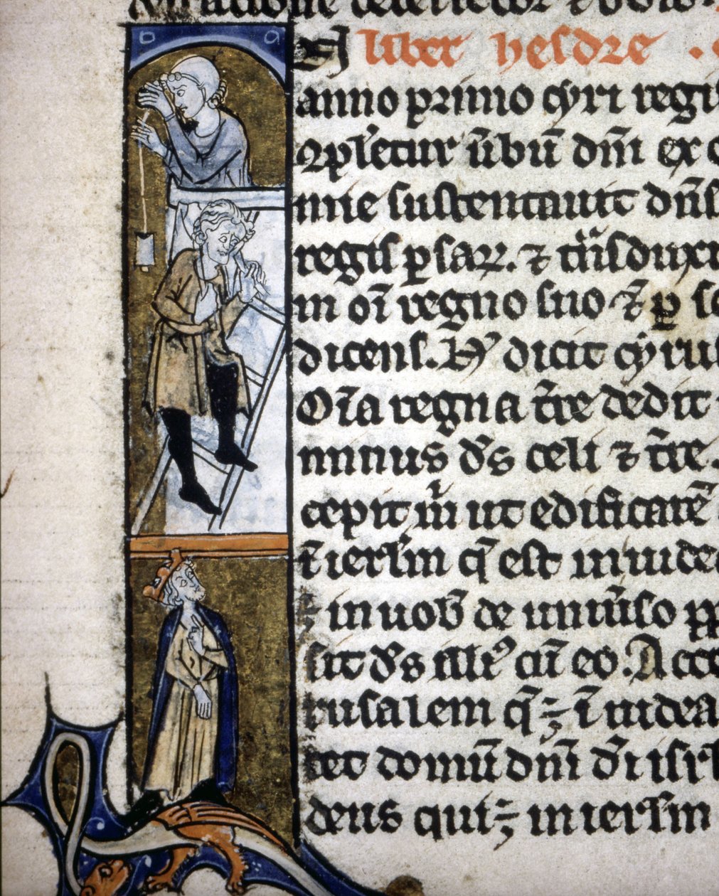 En belysning som viser byggescenen på 1300-tallet. av Unknown artist