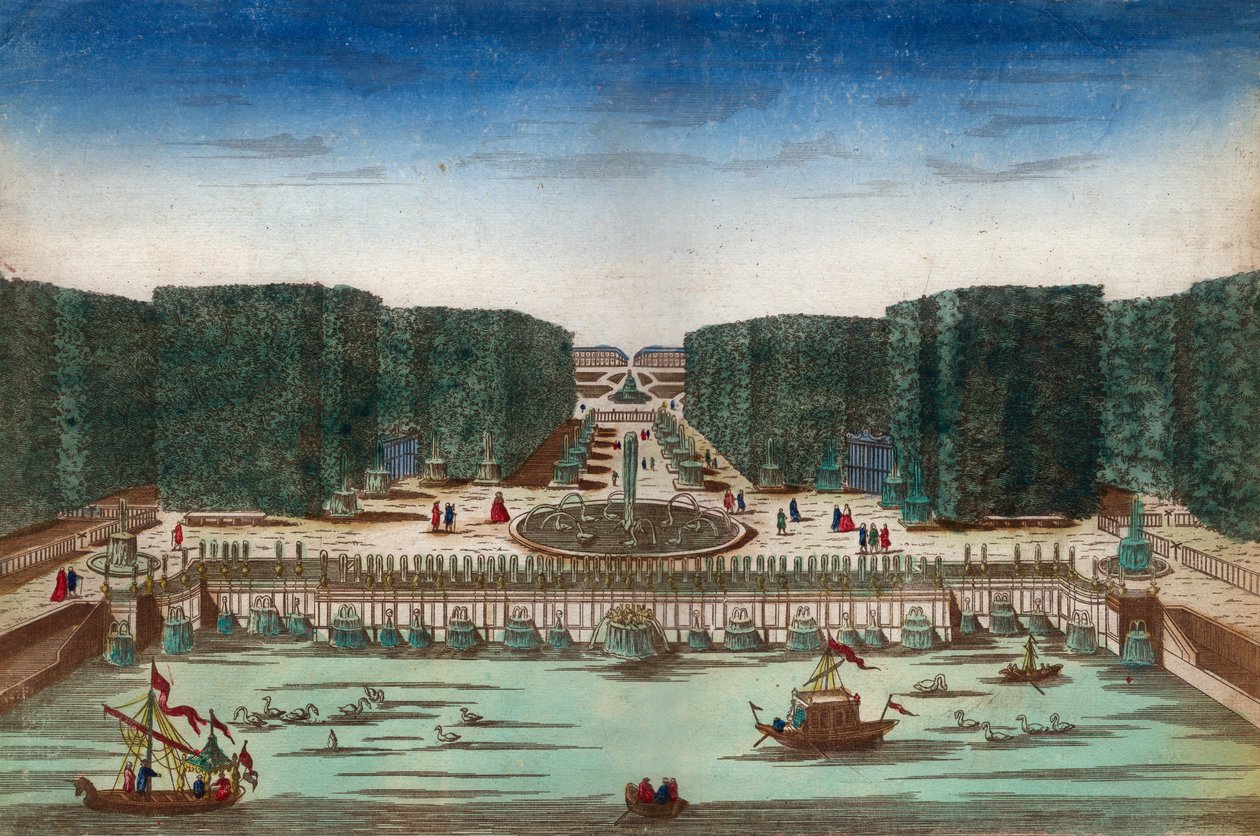 Aquae Lapsus in Hortis Versalicis - Optical view representing the waterfalls of Versailles in the 18th century - Illustration around 1760 av Unknown artist
