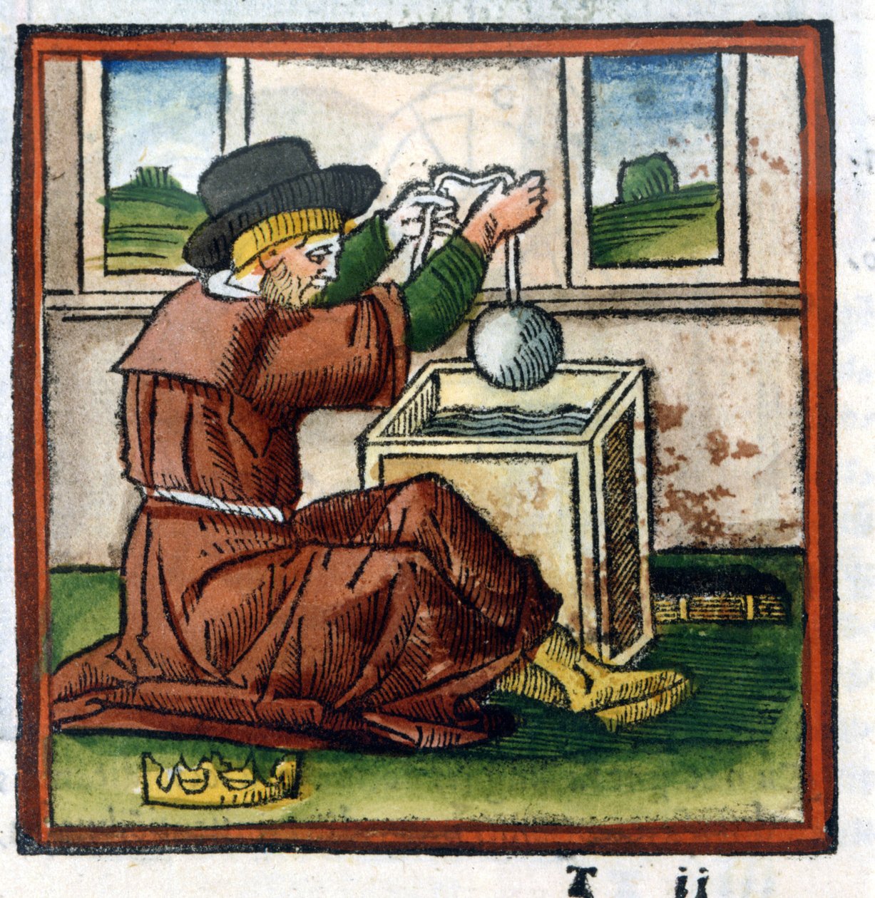 Arkimedes bestemmer vekten av Hierons krone ved nedsenking i vann (erfaring med push) - gravering av Unknown artist