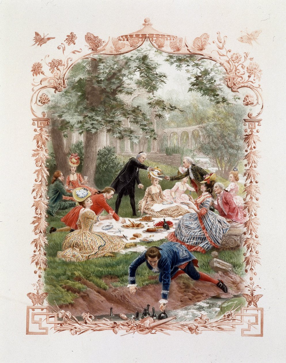 Aristokratpiknik i hagen til slottet i Versailles av Unknown artist