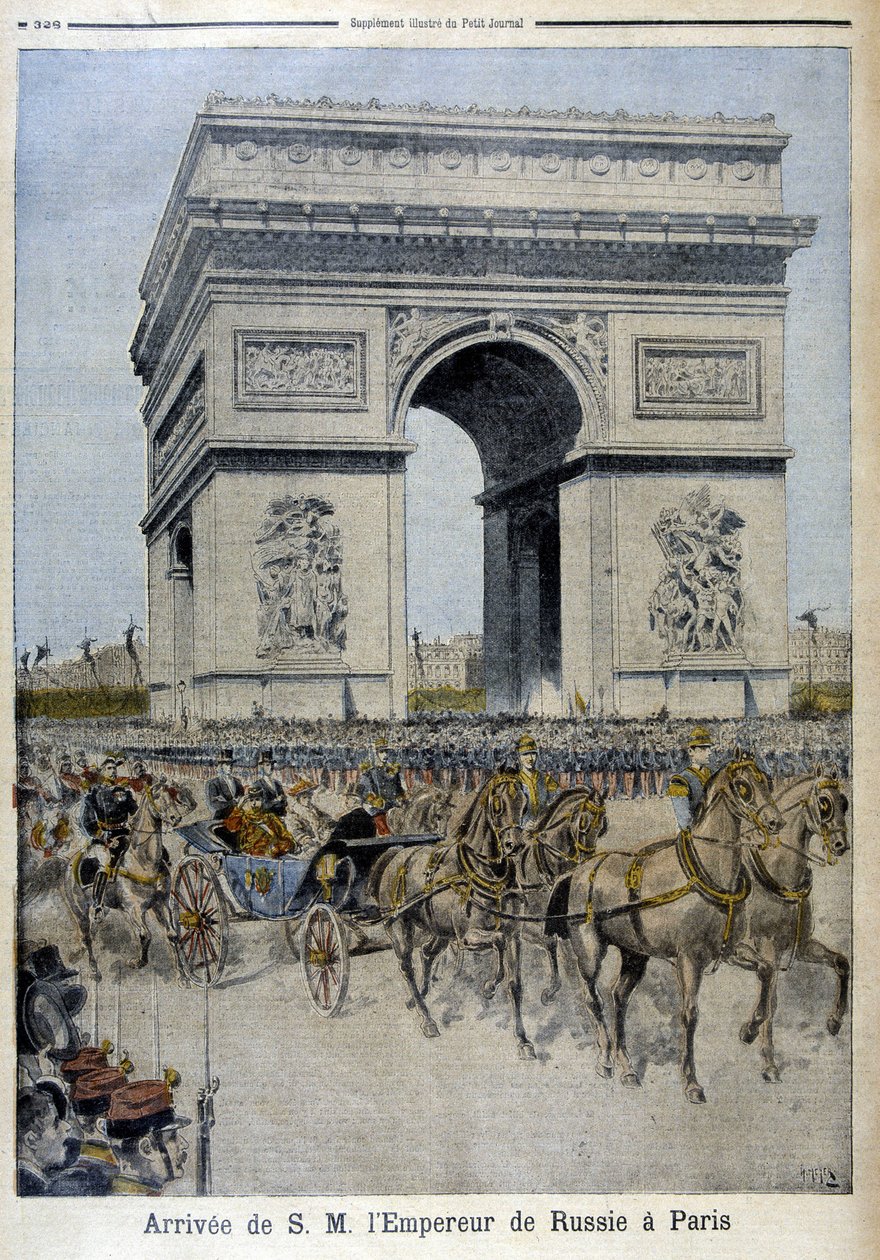Ankomst av den russiske keiseren Nicholas II i Paris - i "" Le Petite Journal"" av 11.10.1896 av Unknown artist