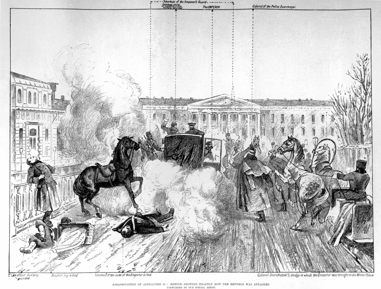 Attentatet på Alexander II Nikolajevitsj (1818 - 1881). av Unknown artist