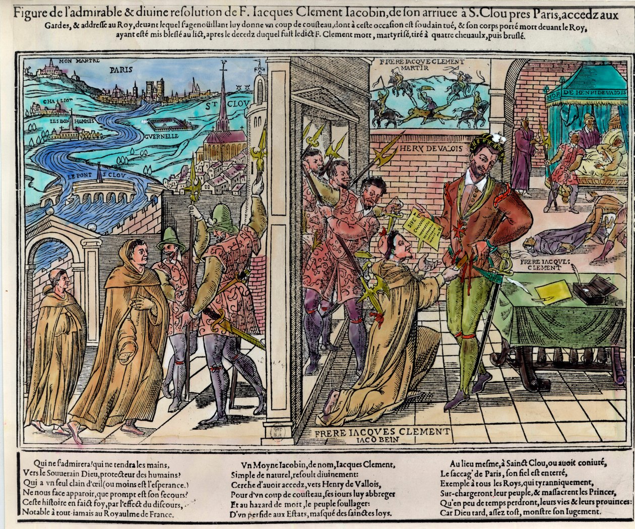 Attentat på kongen av Frankrike Henri III (1551-1589) av Jacques Clement (1567-1589), en dominikansk religiøs tilhenger av Den katolske liga, 1. august av Unknown artist