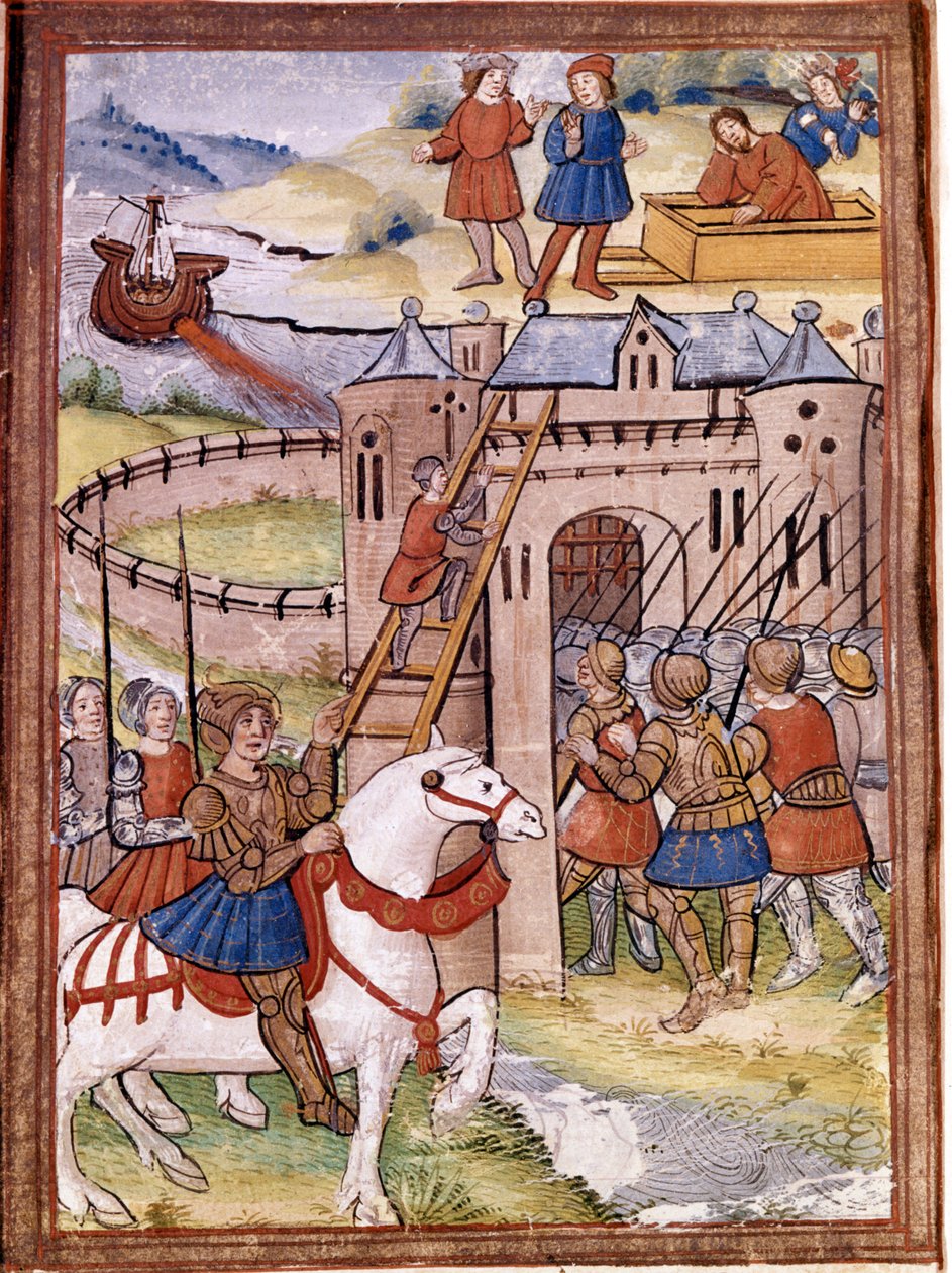Angrep på et slott. Episode av 100-årskrigen. 1500-talls manuskript. Victoria and Albert Library, London. av Unknown artist