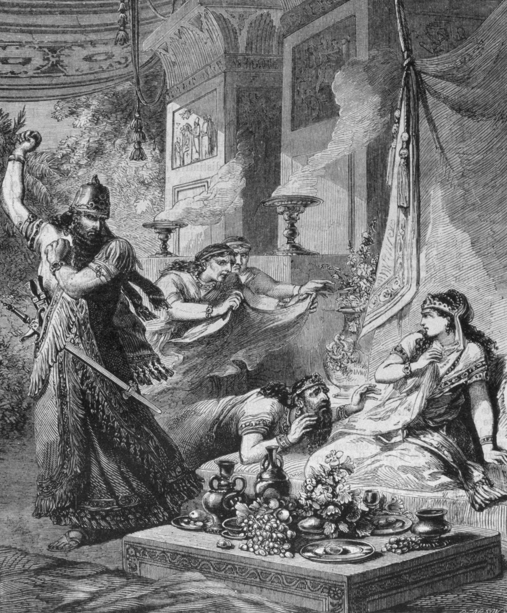 Assuerus 1er (Xerxes 1er) oppdager Aman (Haman) ved føttene til Ester. av Unknown artist