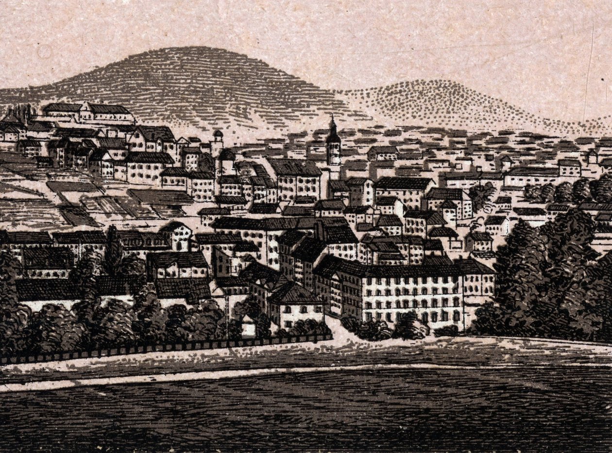 Baden Baden (Baden-Baden), Tyskland: utsikt over byen (generell utsikt). i "" Verden illustrerer 168 visninger"" Udatert (slutten av 1800-tallet) av Unknown artist
