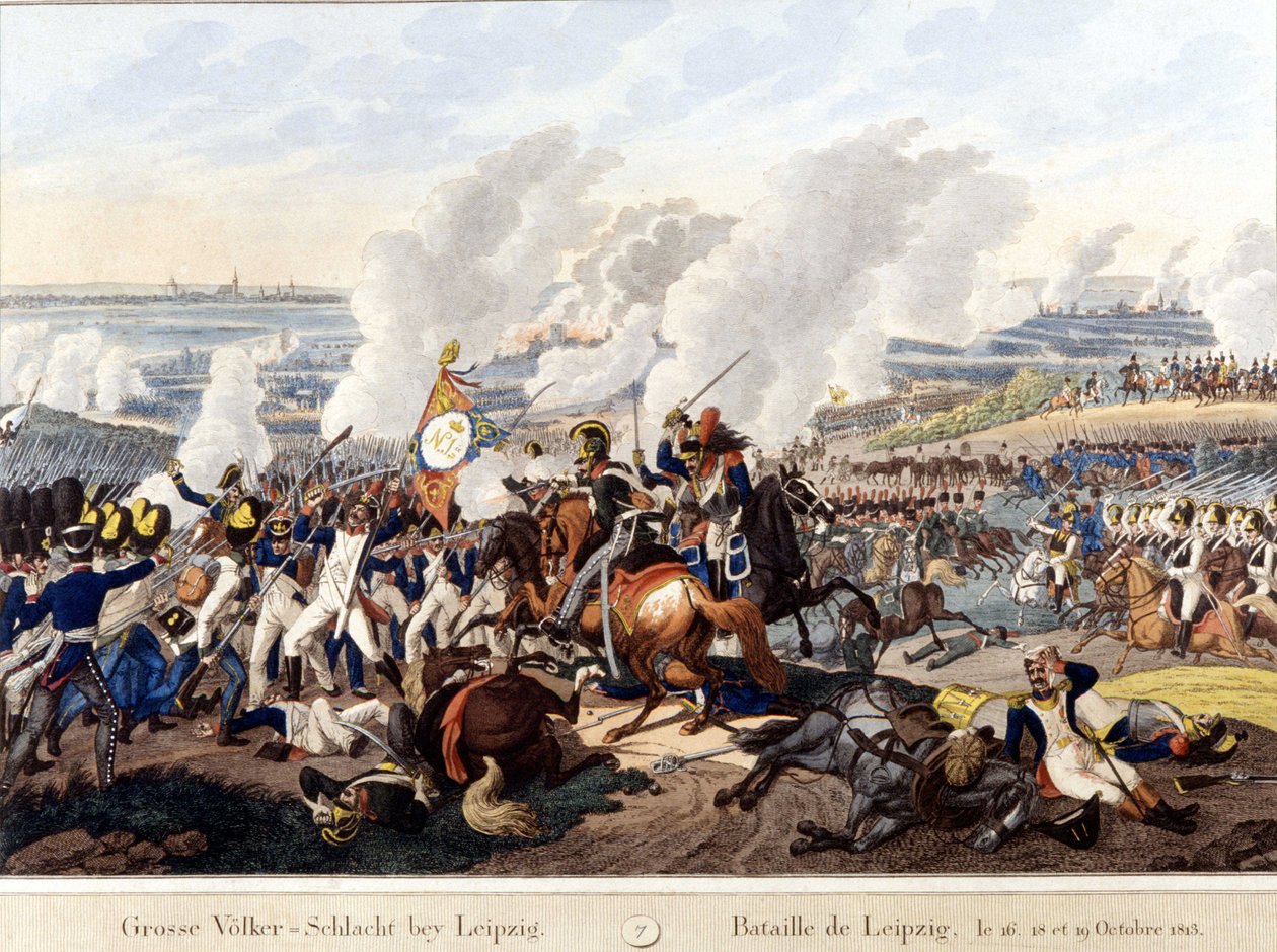 Slaget ved Leipzig (Battle of the Nations), 16.–19. oktober 1813 (gravering) av Unknown artist