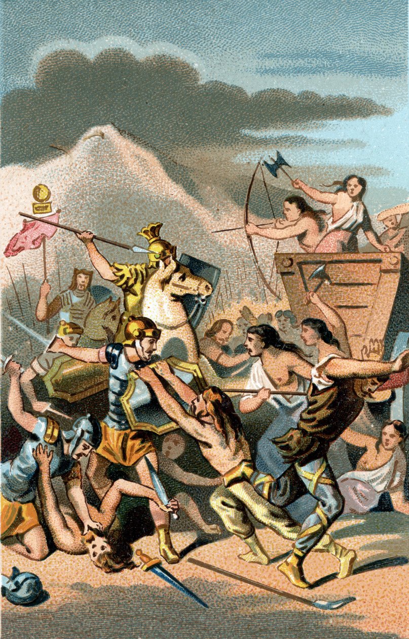 Slaget ved Aix: Invasjon av Cimbres og germanere fra 110 til 102 f.Kr. Teutonene ble beseiret av Caius Marius, den kloke, romerske konsulen. av Unknown artist