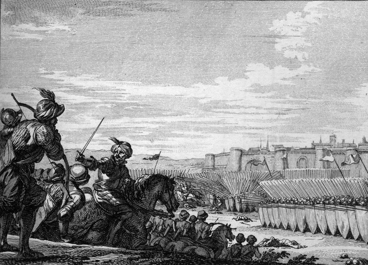 Battle of Poitiers between the army of Charles Martel and the Saracens, 732. Engraving of the 18th century. av Unknown artist