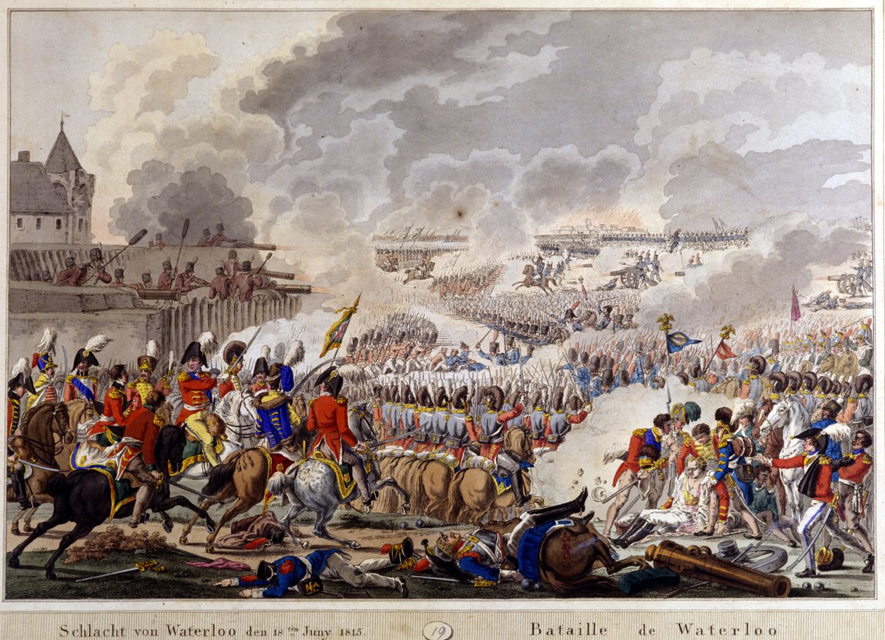 Slaget ved Waterloo den 18. juni 1815. gravering 1800-tallet av Unknown artist
