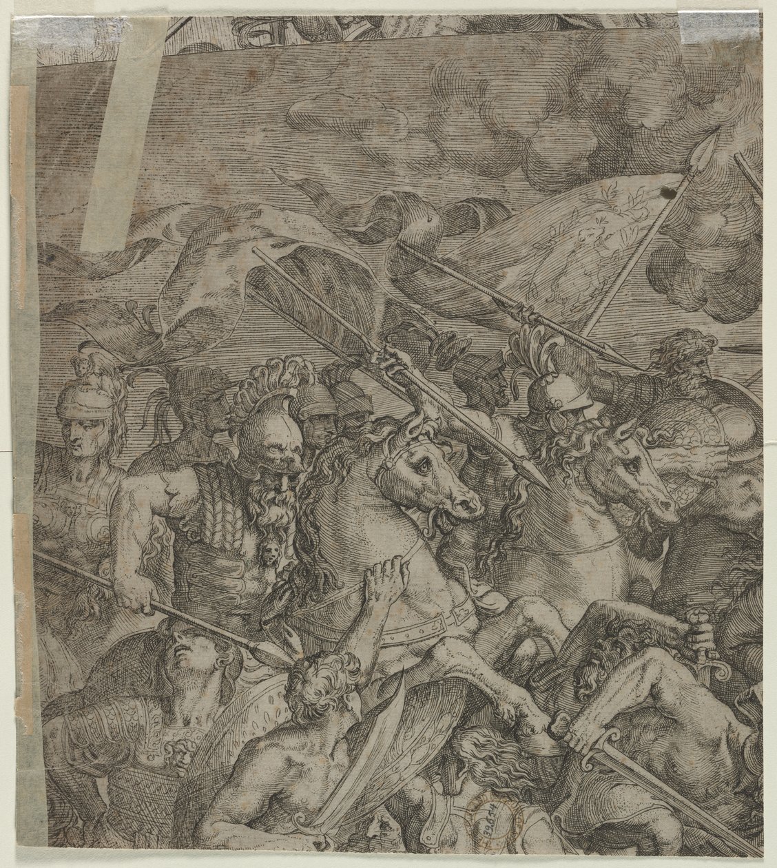 Slaget ved Milvian Bridge (fragment) (verso) av Unknown artist