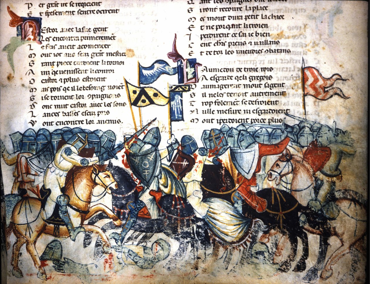 Kampscene. Miniatyr av «Roman de Troy»» av Benoit de Saint Maure. Biblioteca Marciana fra 1300-tallet, Venezia av Unknown artist