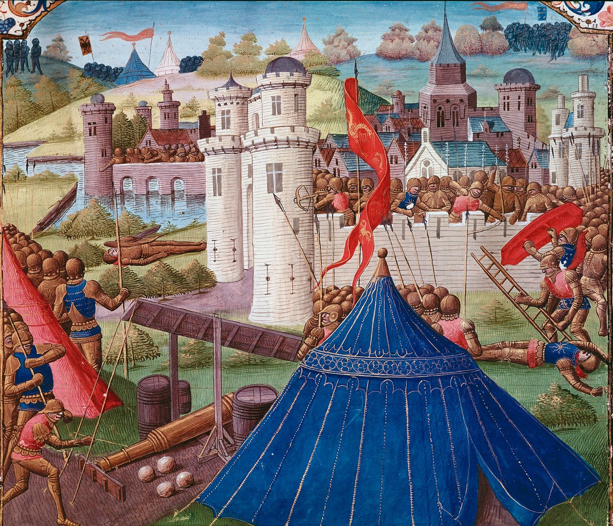 Kampscene en Carthage-miniatyr fra "" Roman History"" (Ad urbe condita) av Tite Live (59 f.Kr.-17 e.Kr.) (Titus Livius), oversatt av Pierre Bessuire 1450-1500 Chantilly, Musee Conde av Unknown artist