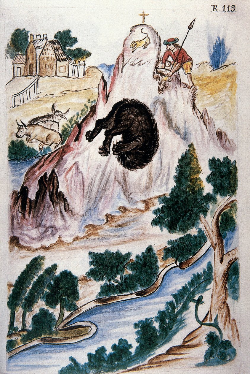 Bjørnejakt, fra boken "Trujillo of Peru" eller "Codex Martinez Companion", av Balthazar Martinez Companion og Bujanda, biskop av Trujillo (1782-1785) av Unknown artist