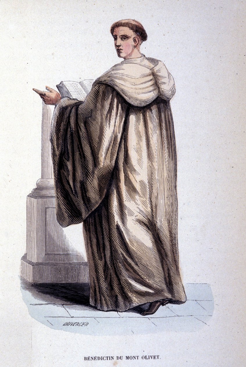 Benedictine of Mount Olivet eller Olivetain, religiøs orden grunnlagt i Siena på 1300-tallet. Gravering av 1800-tallet. Coll. privat, Milano. av Unknown artist