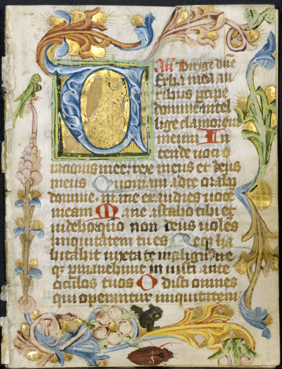 Bifolio fra a Book of Hours: Initial V with Floral Border av Unknown artist