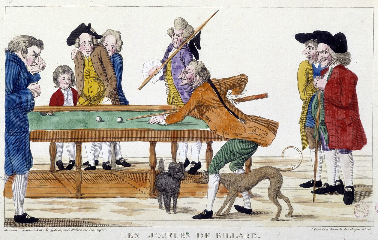 Biljardspillere - gravering, n.d., sent på 1700-tallet, Carnavalet. av Unknown artist