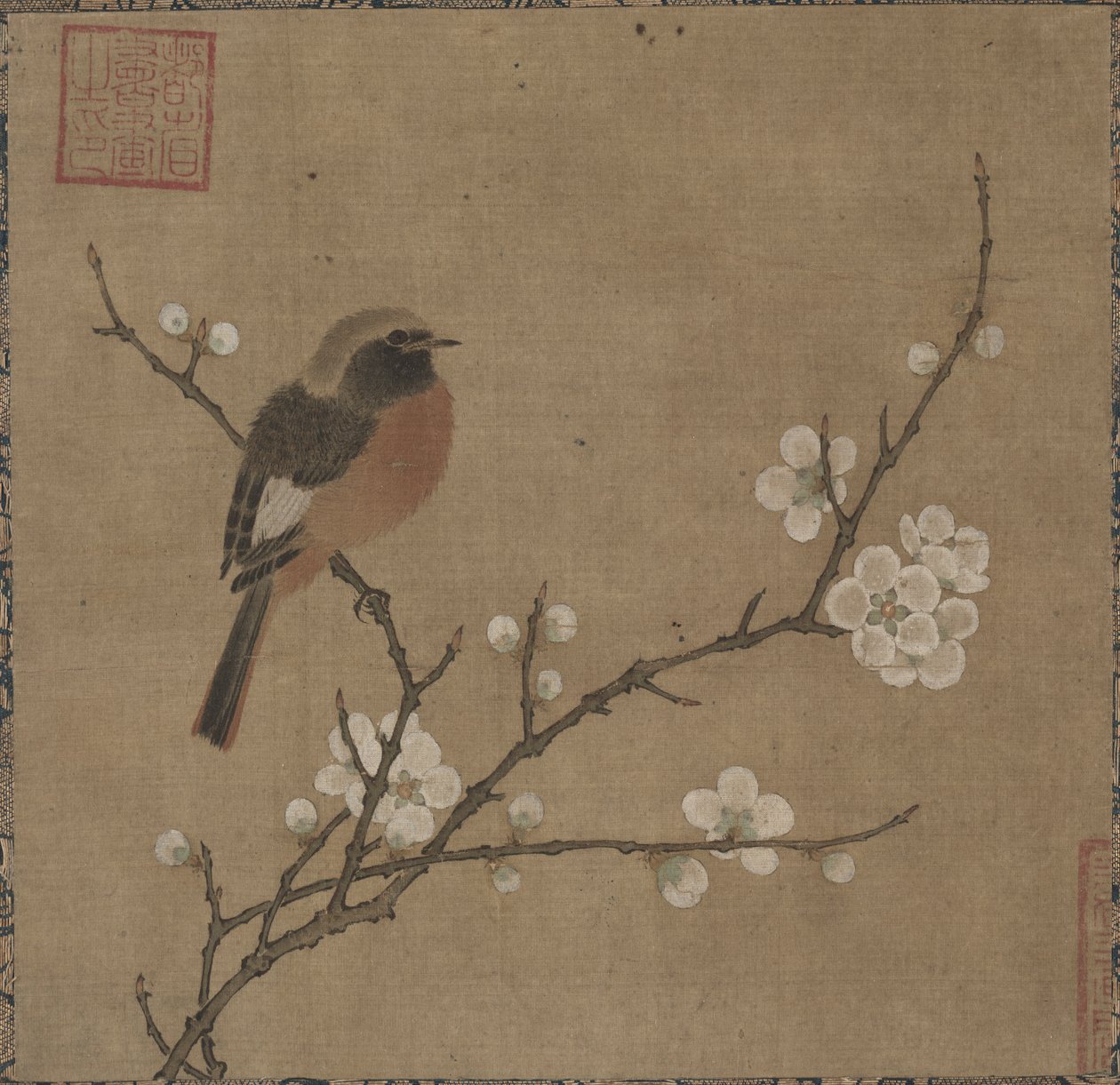 Fugl på en blomstrende gren av Unknown artist