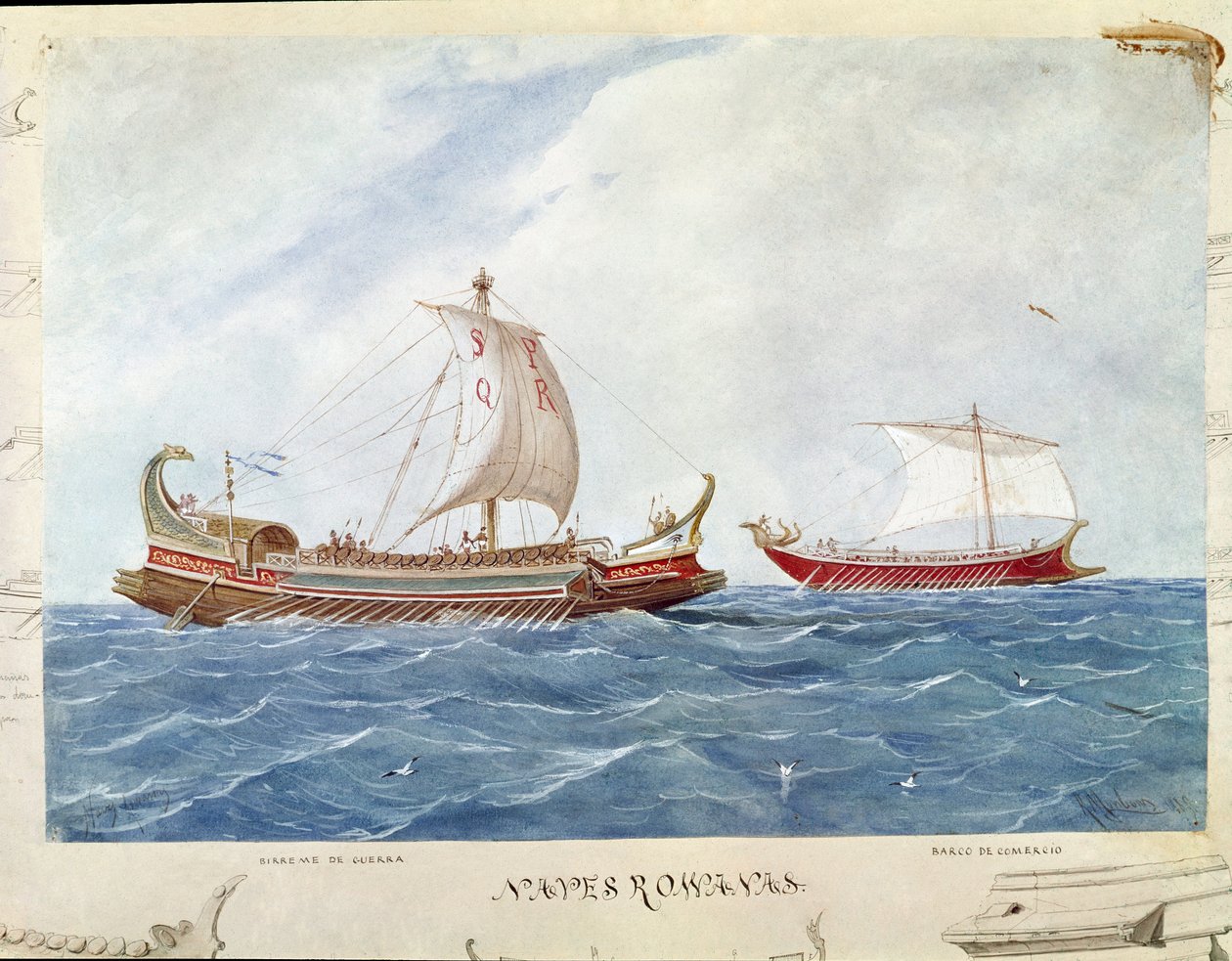 Bireme-typegalleri under den romerske republikken (Akvarell av Unknown artist