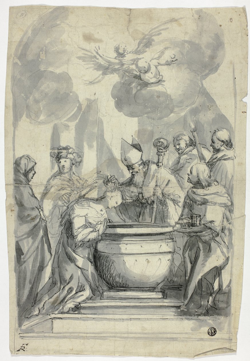 Biskop som salver kvinnelig helgen av Unknown artist