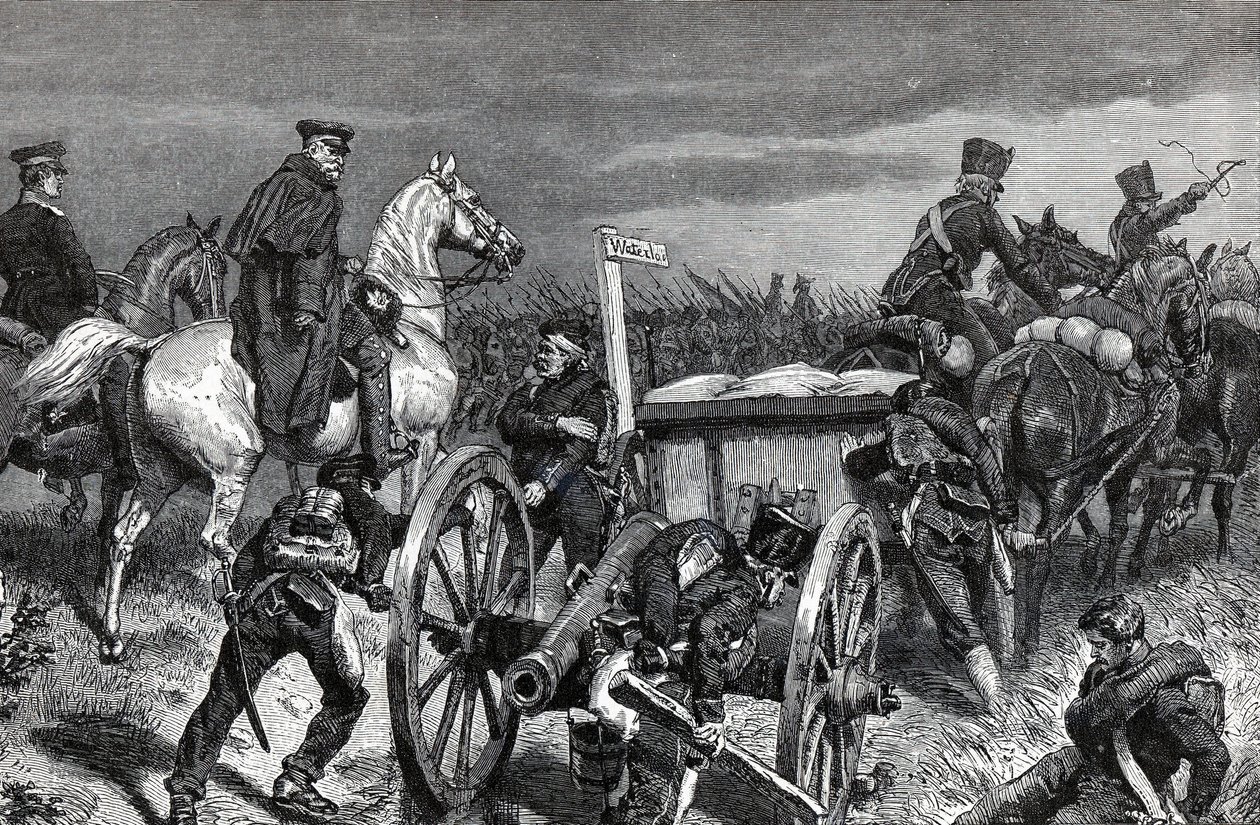 Bluecher's Marsh to Waterloo - Den prøyssiske general Gebhard Leberecht von Blucher (1742-1819) ledet troppene sine til Waterloo av Unknown artist
