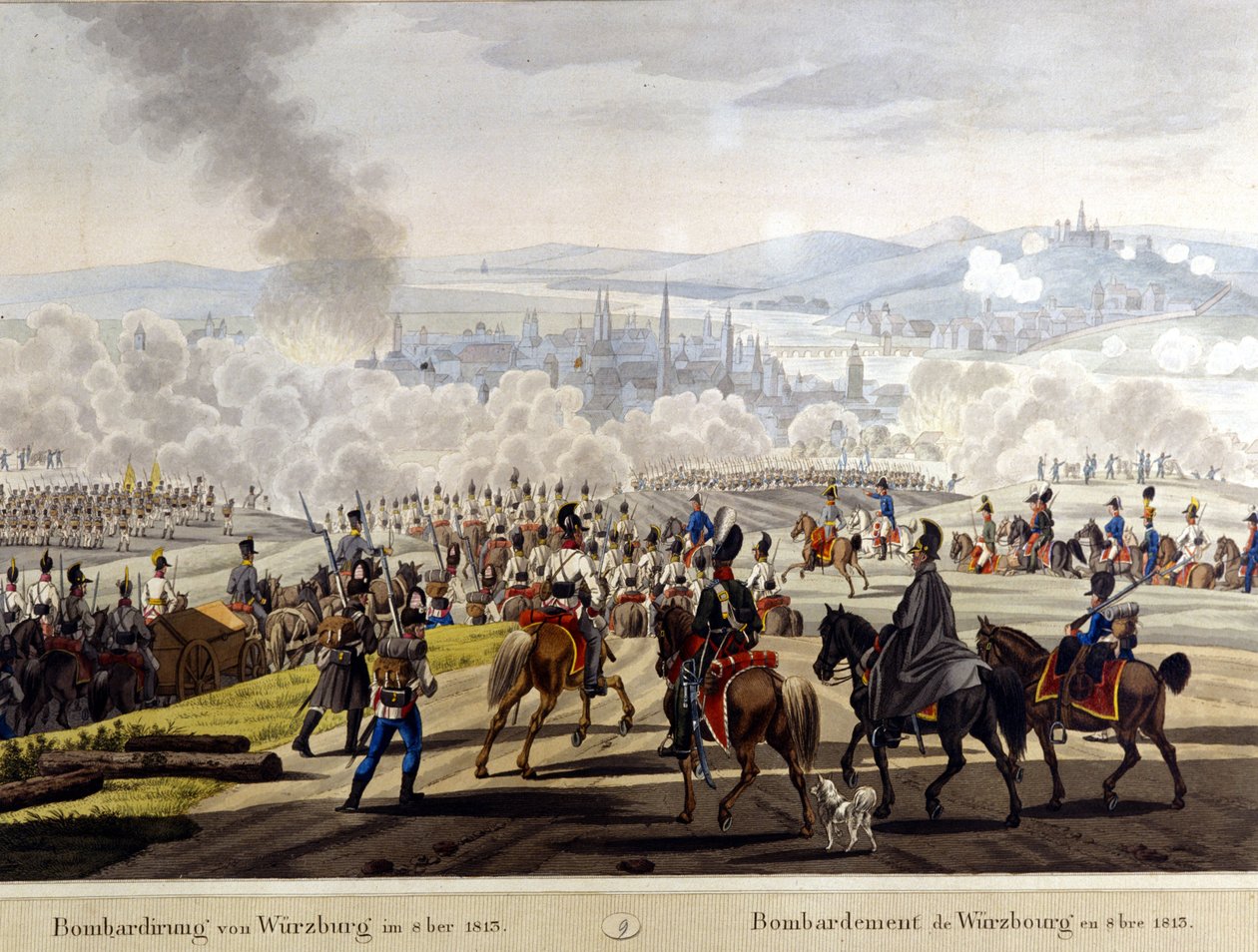 Bombardement av Würzburg i 1813 gravering 1800-tallet av Unknown artist