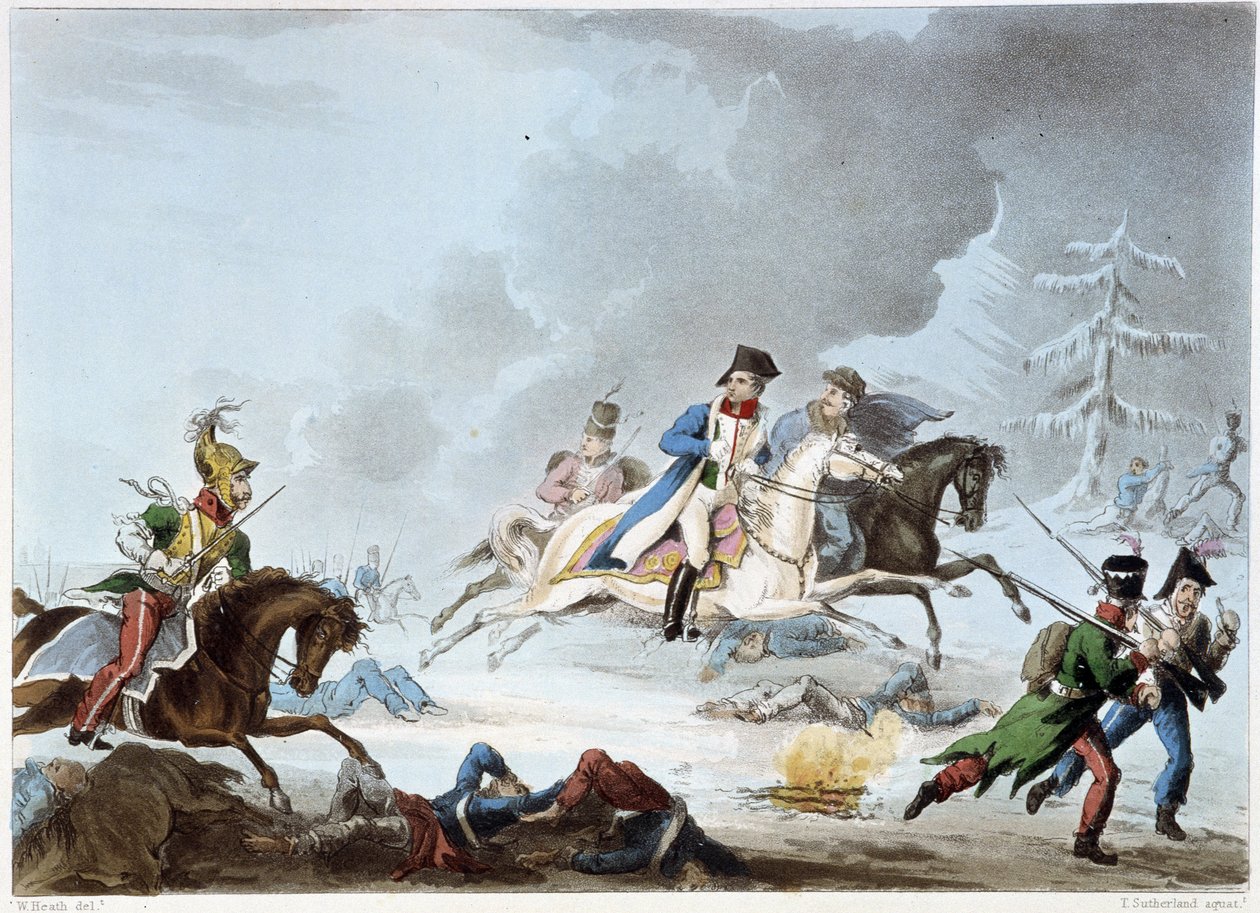 Bonaparte i slaget ved Krasnoi - i "" Napoleonskrigene"" av Sutherland, Dubourg, London av Unknown artist