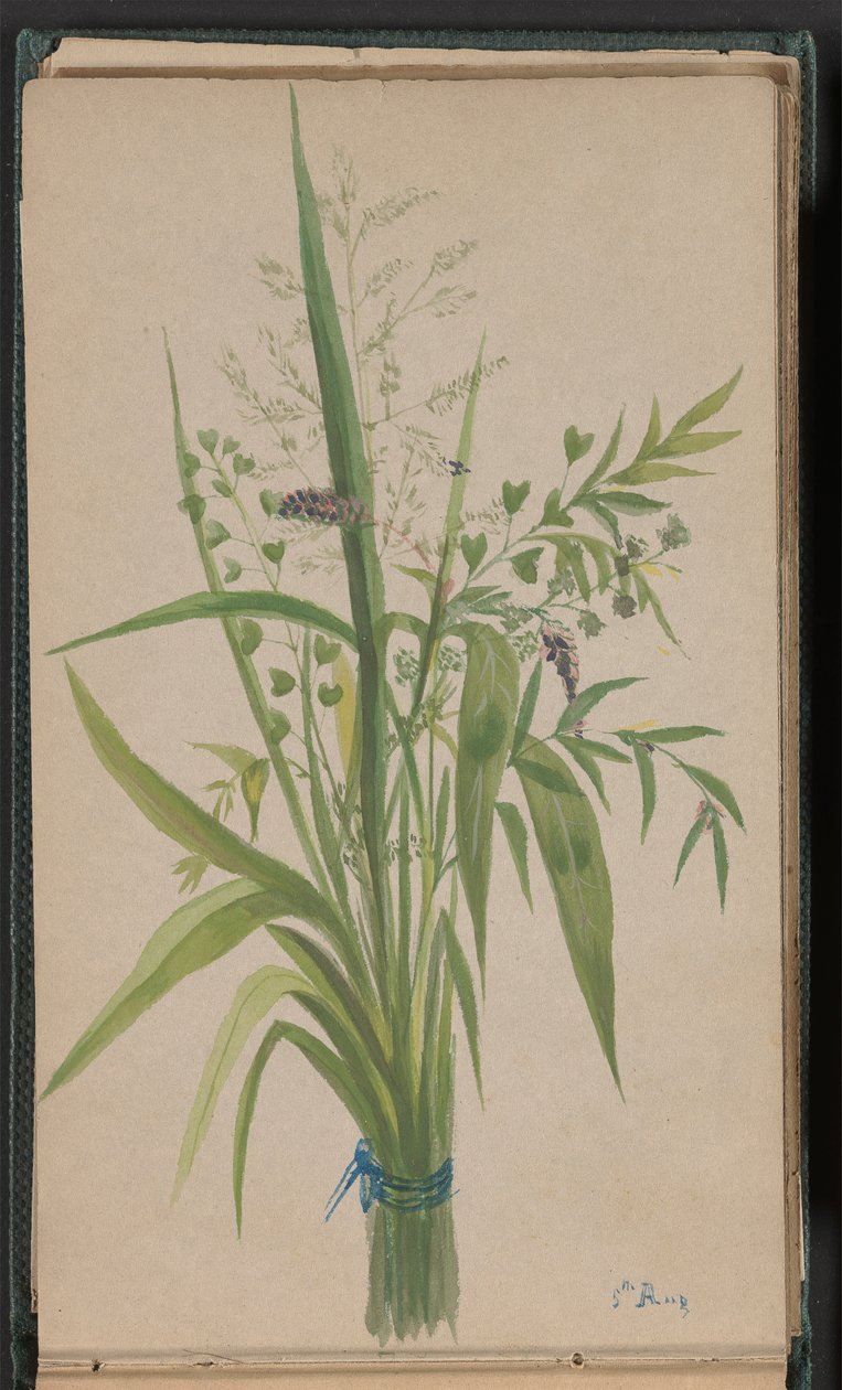 Bukett med blomster og gress av Unknown artist