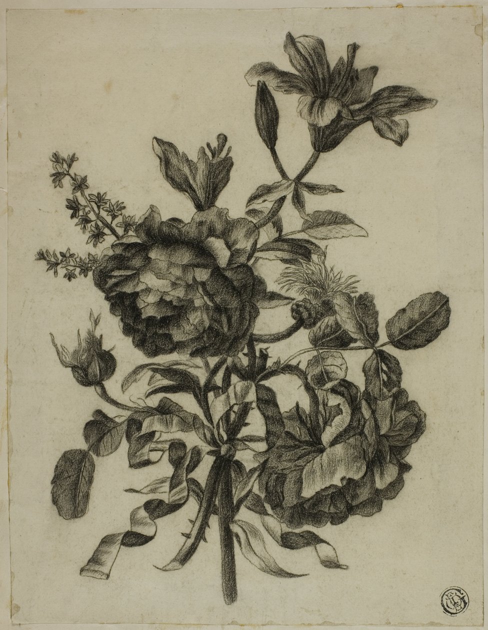 Bukett med roser og liljer av Unknown artist