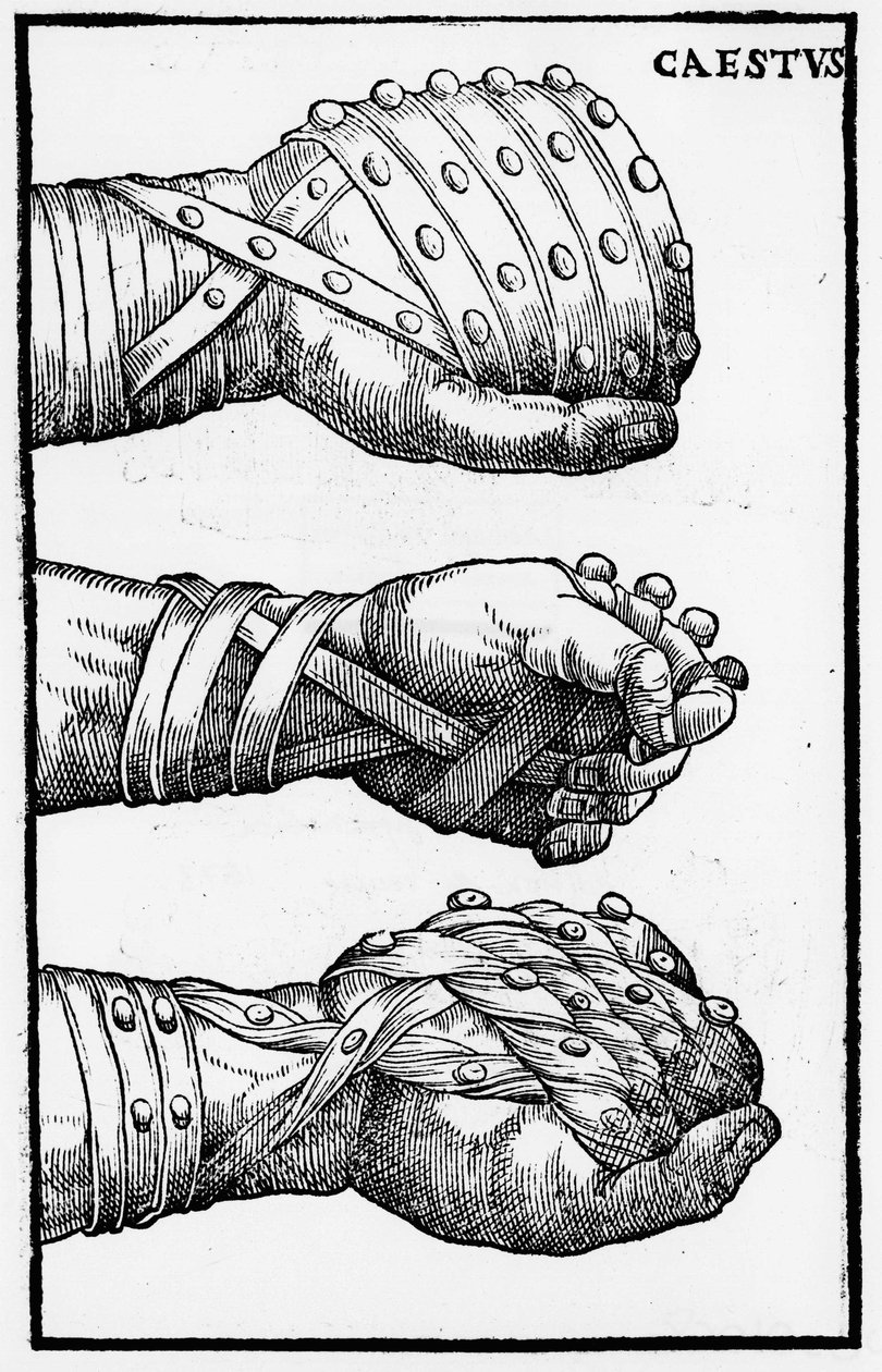 Boksehansker - i "Jerome Mercurialis de Arte Gymnastica", Venezia-utgaven av Unknown artist