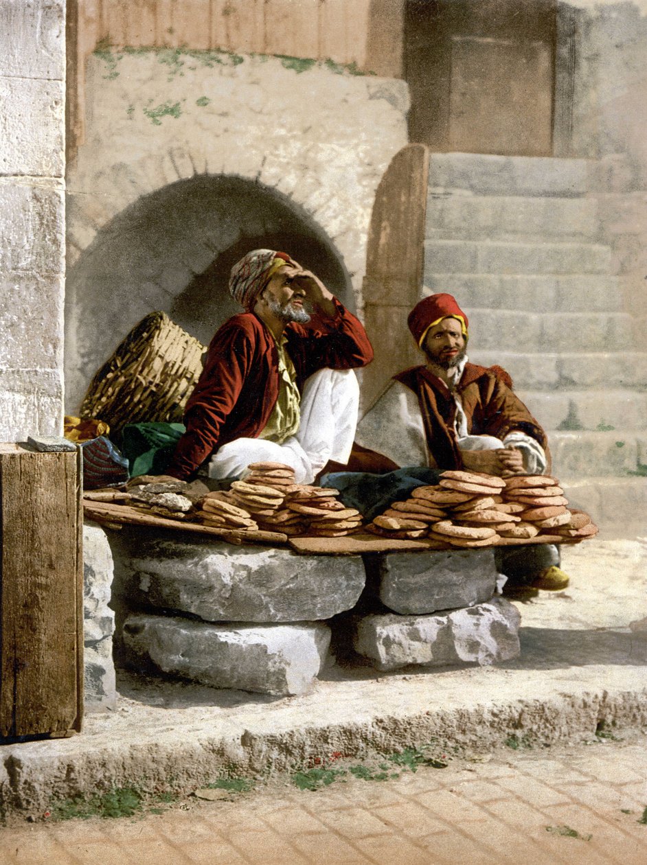 Brødselgere i Jerusalem. Photochrome sd mellom 1890-1900. av Unknown artist