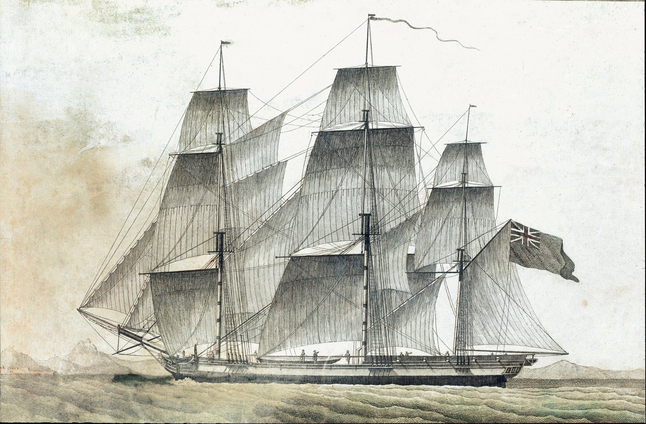 Britisk handelsskip (trykk fra 1700-tallet) av Unknown artist
