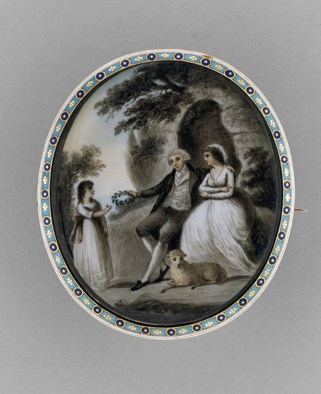 Brosje, ca. 1800 (sepia på elfenben, hår, emalje av Unknown artist