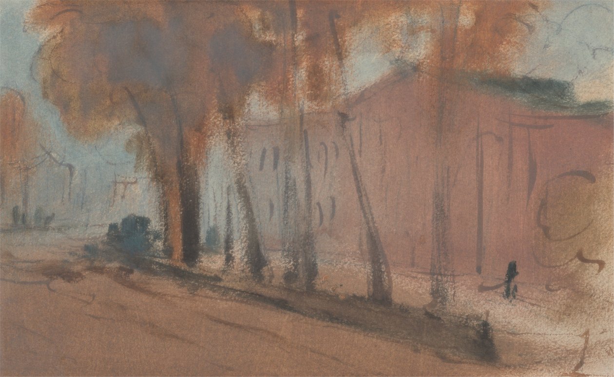 Bygg med trær av Unknown artist