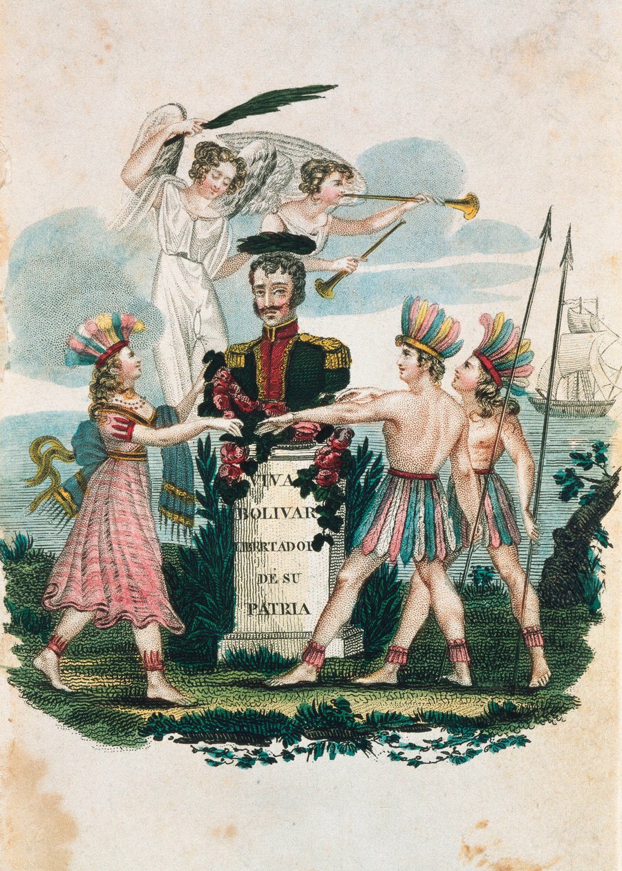 Byste av den venezuelanske militærhelten og politikeren Simon Bolivar (fargegravering) av Unknown artist
