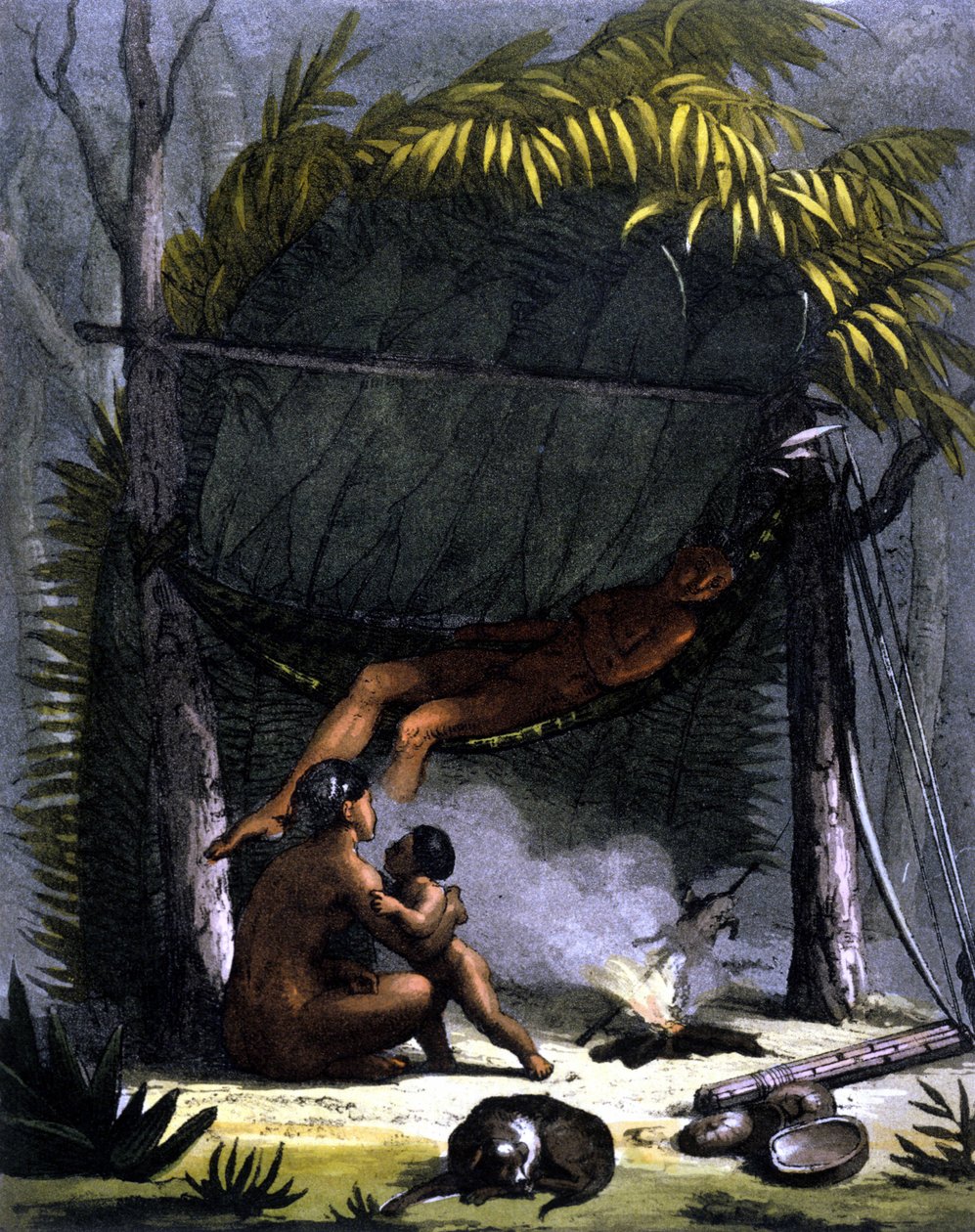 Cabane des Puris i Brasil - i "" Den gamle og moderne drakten"" av Ferrario, red. Milano av Unknown artist